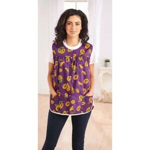 Woman's Button Front Apron Purple Sunflower